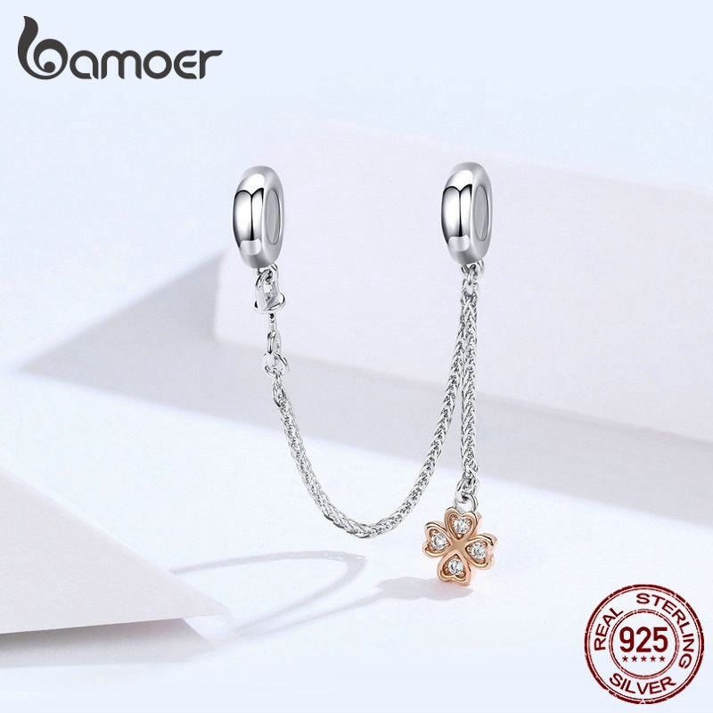 BAMOER Vòng Tay Gắn Mặt Hình Cỏ Bốn Lá Bằng Silicone BạC 925 SCC1261