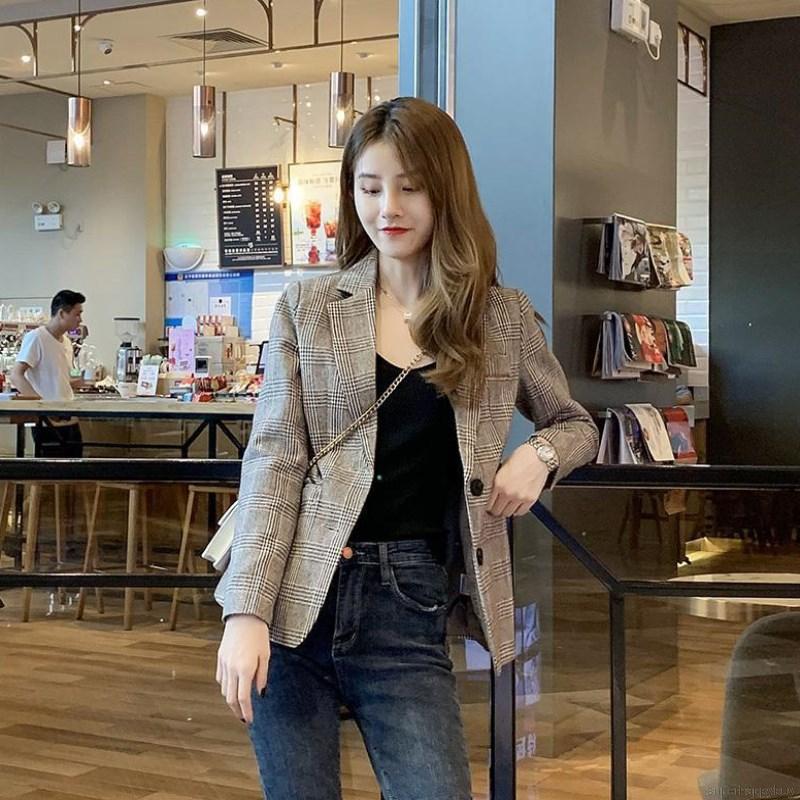 Áo khoác vest ngắn sọc caro retro giản dị thời trang Hàn Quốc | BigBuy360 - bigbuy360.vn