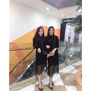 ĐẦM MAXI THUN LEN BOZIP PHỐI CHÂN