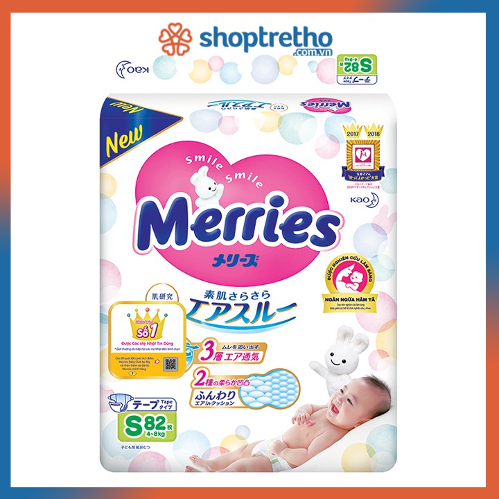 Bỉm dán Merries S82 Nhật Bản (4-8kg) - 1 bịch 82 miếng