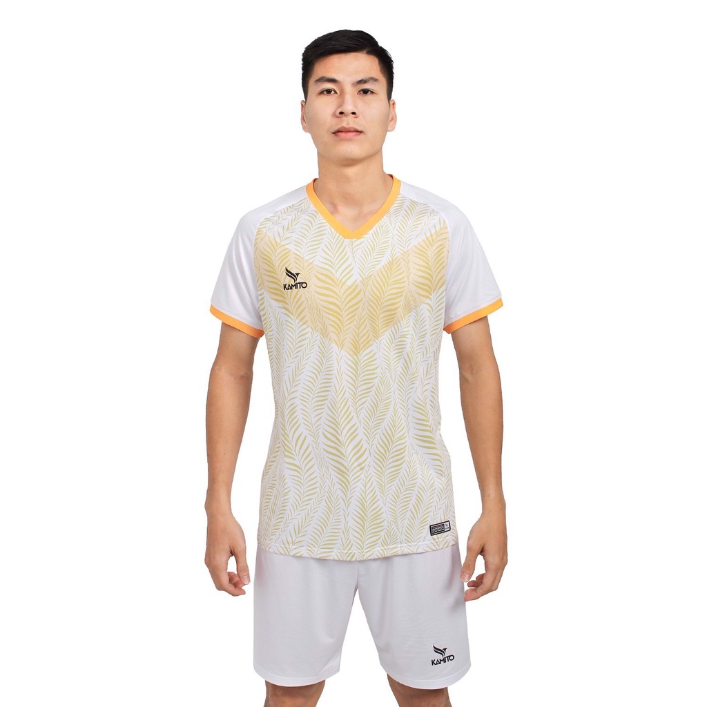 Bộ quần áo bóng đá Kamito KMSH210250 họa tiết lá màu trắng vàng