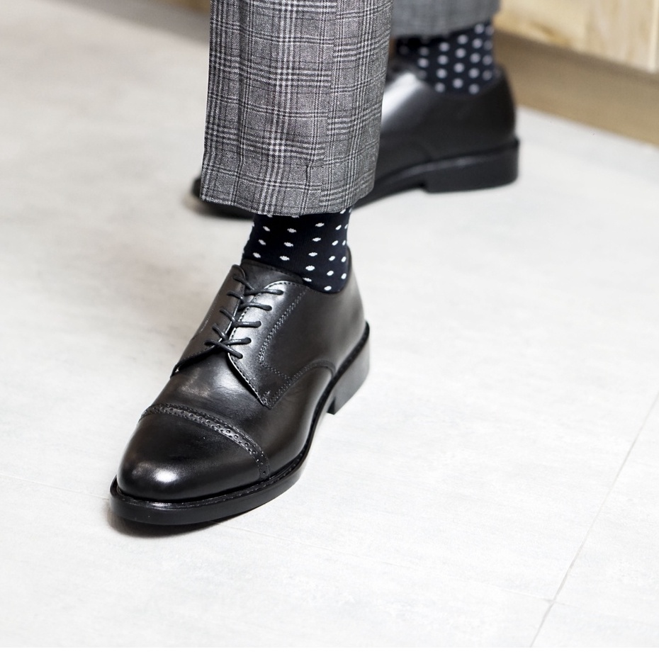 Giày nam công sở da bò cao cấp mũi tròn full black