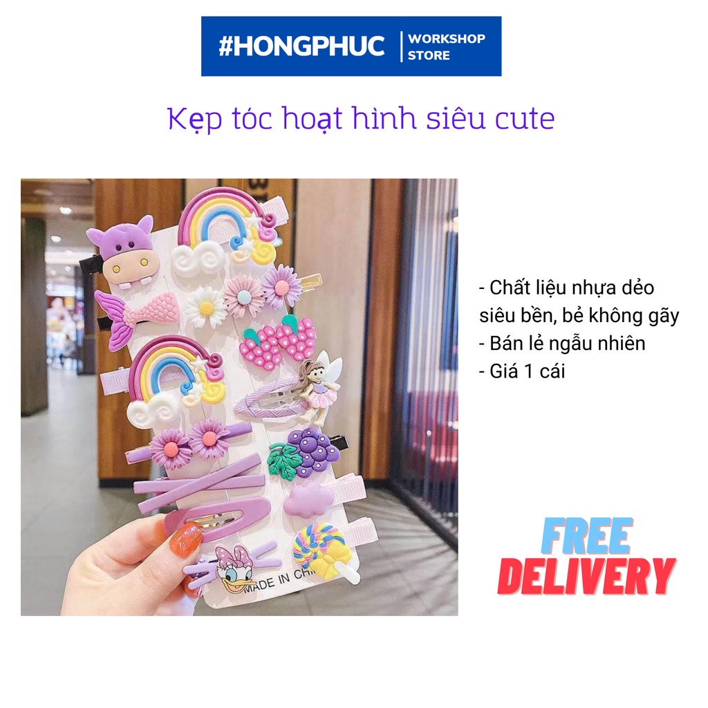 Kẹp tóc Hàn Quốc cute họa tiết hoạt hình thời trang dành cho nữ và bé yêu - giá 1 cái