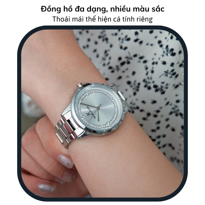 Đồng hồ nữ Daniel Klein Watch DK.1.12800 mặt nhỏ đính đá, kính cứng chống xước, chống nước, dây thép đeo tay cao cấp