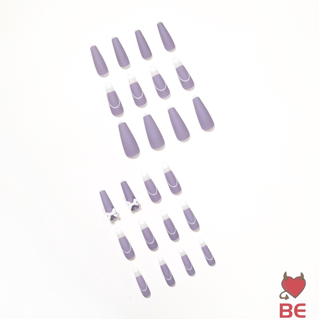 YADORNOS Set 24 Móng Tay Giả Dáng Dài Màu Tím Phong Cách Pháp