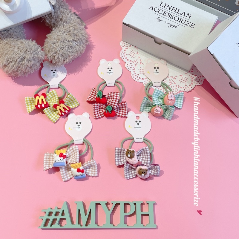 Set 2 cột tóc nơ đính charm thú dễ thương HANDMADE by 𝗟𝗶𝗻𝗵𝗹𝗮𝗻 𝗮𝗰𝗰𝗲𝘀𝘀𝗼𝗿𝗶𝘇𝗲🧡