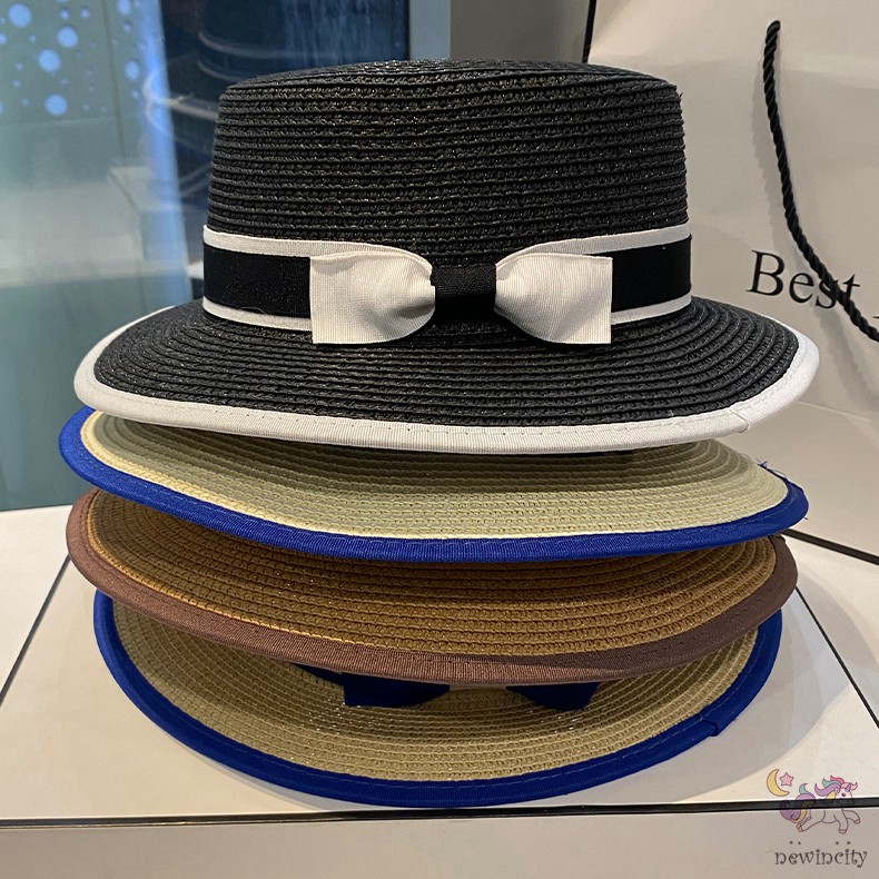 Mũ rơm phối nơ phong cách Hepburn thời trang mùa hè cho bé gái