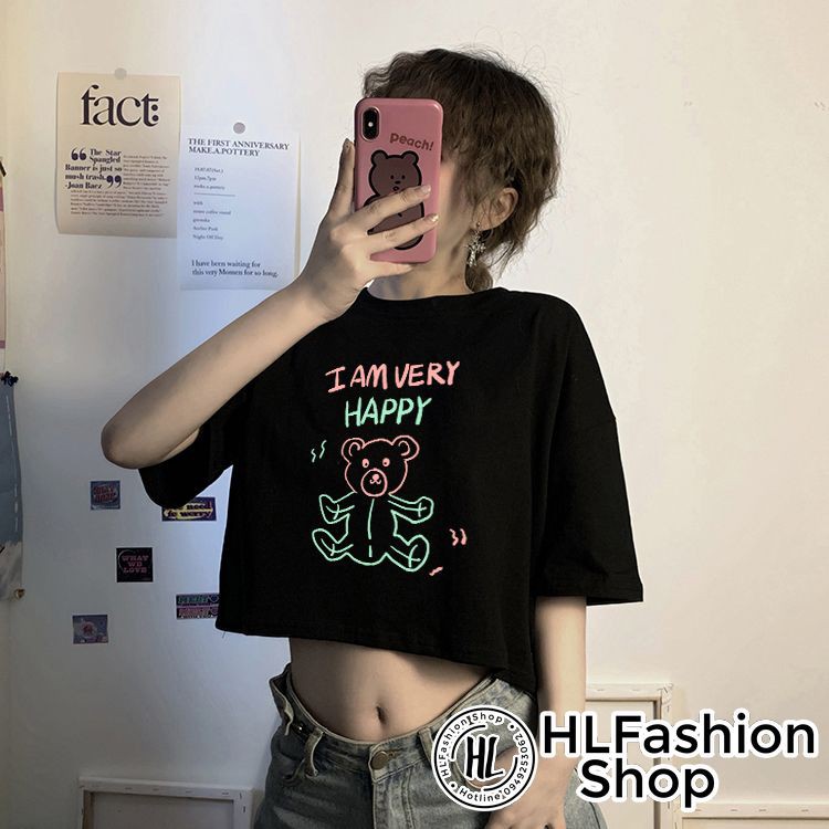 Áo thun nữ Croptop Im very happy