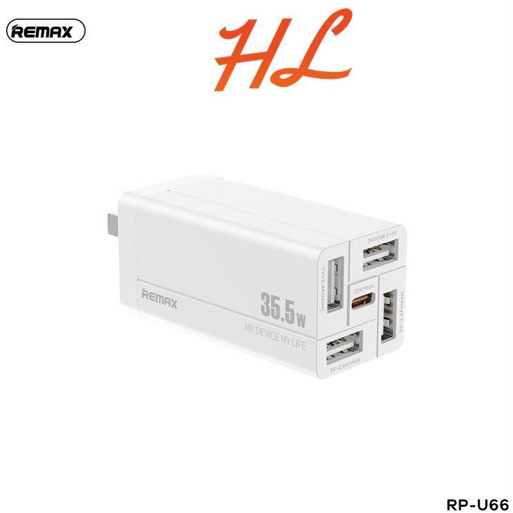 Cốc Sạc 5 in 1 Remax RP-U66 4 Cổng USB 1 Cổng Type C 20W  - Total 35.5W  - Hunglongpc