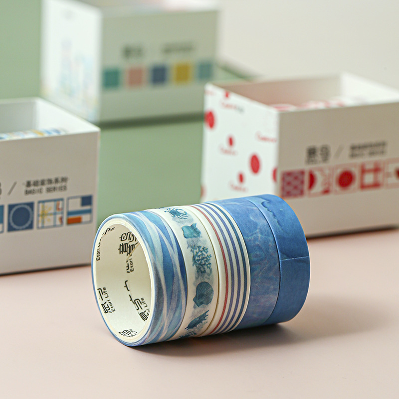 Bộ 5 cuộn băng keo washi cơ bản dùng trang trí sổ lưu niệm DIY