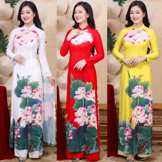 Áo Dài Lụa Hoa Sen Đẹp ANN11720