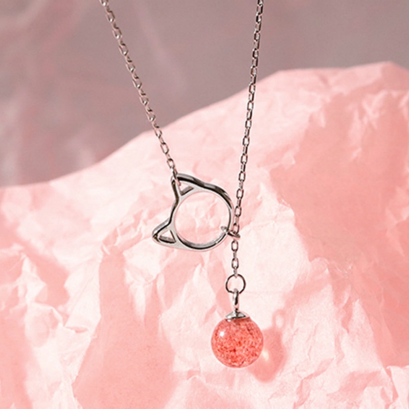 925 sterling silver cat-shaped necklace with lovely stones
