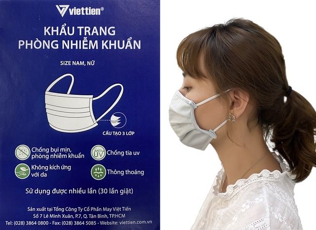 Khẩu trang vải phòng nhiễm khuẩn Việt Tiến gói 3 cái (giao màu ngẫu nhiên)