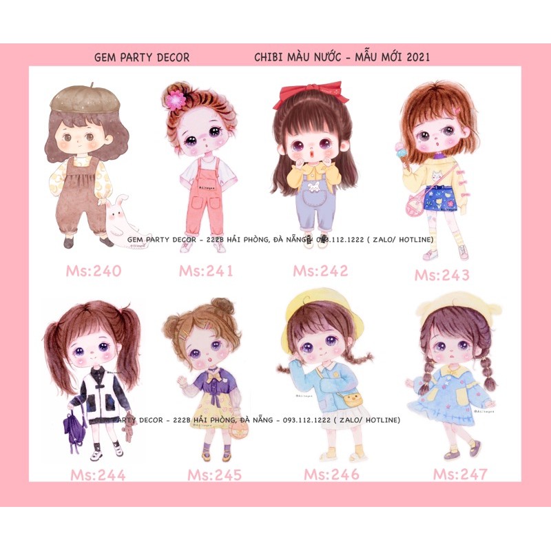 Chibi Mẫu ĐỘC QUYỀN - Chibi sinh nhật bé gái hình vẽ tay.