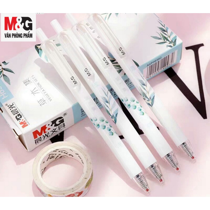 Bút Nước M&amp;G AGPH6502B mực xanh (0.5) ,bấm thân có hình  lá-1 cây