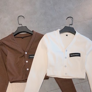 Áo Thun Croptop Tay Dài ( Trắng/Choco)