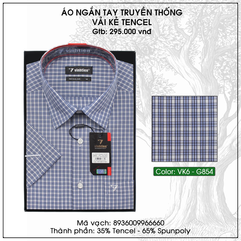 Áo Sơ Mi Ngắn Tay Caro Tencel-Spun Regular Fit 345 Vĩnh Tiến - Vạt Bầu - VK6-G854