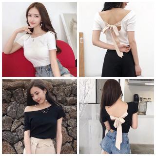 Áo nữ trễ vai tay ngắn thắt nơ gợi cảm