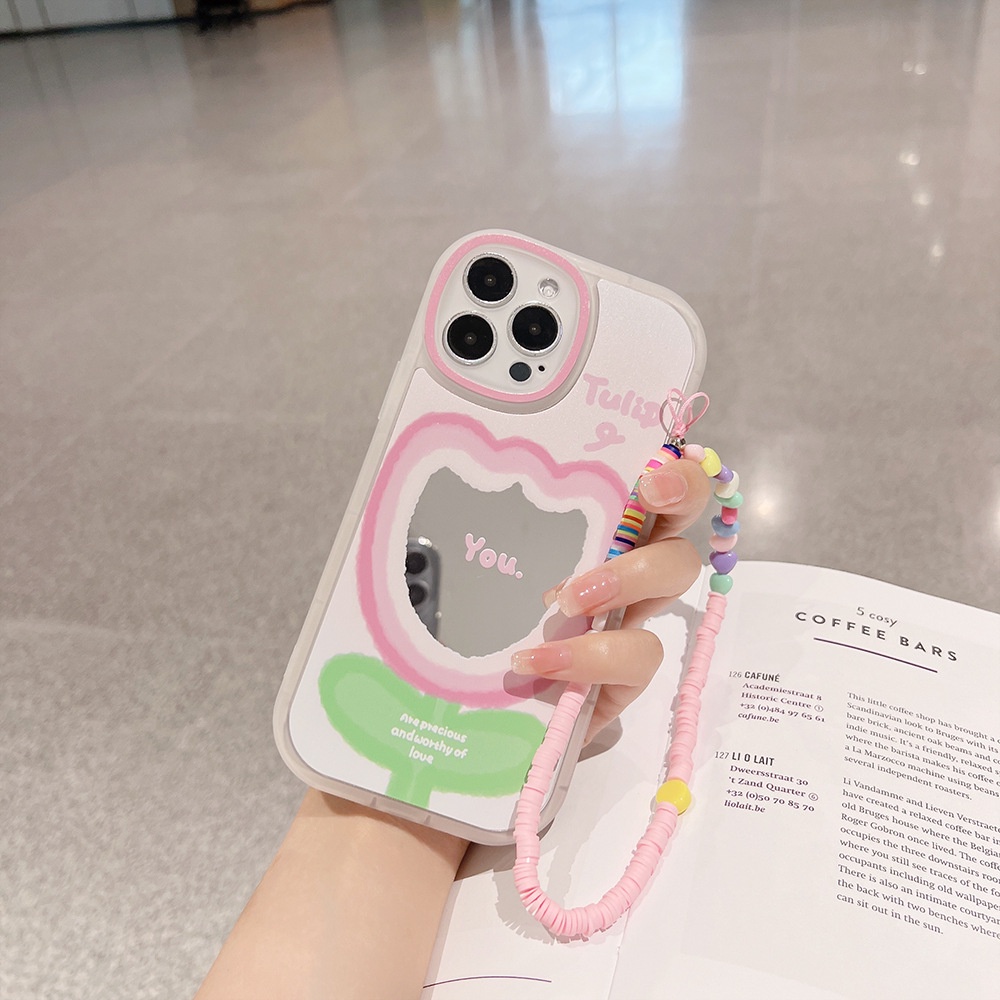 Ốp điện thoại họa tiết hoa tulip phối gương thích hợp cho Iphone 7 8 PLUS XR XS 11 12 13 14 MINI PRO MAX SE 2020