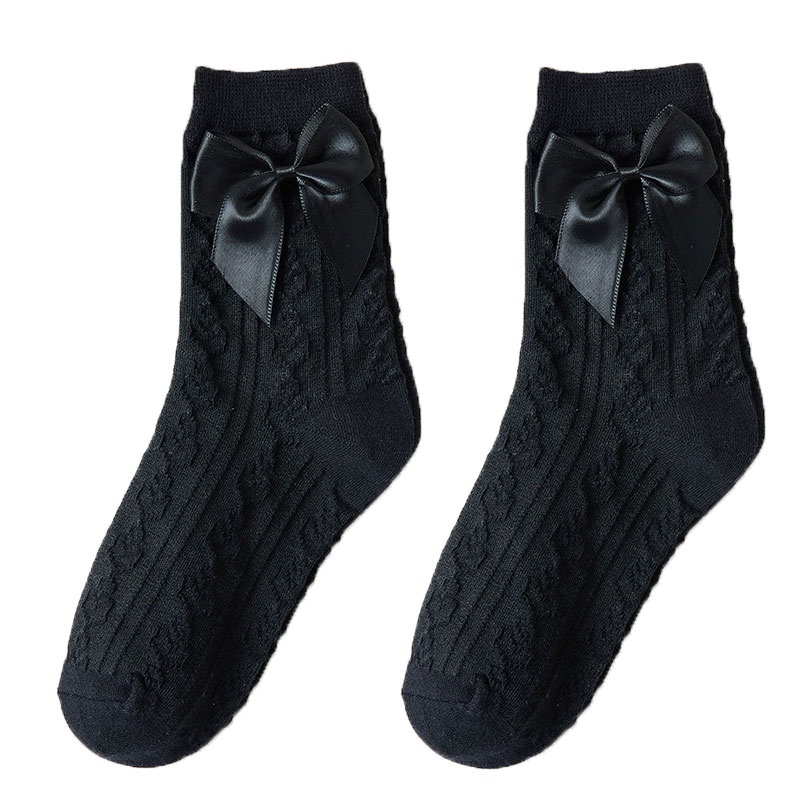 Vớ cotton màu đen viền ren họa tiết kẻ sọc phong cách Harajuku Nhật Bản thời trang cho nữ