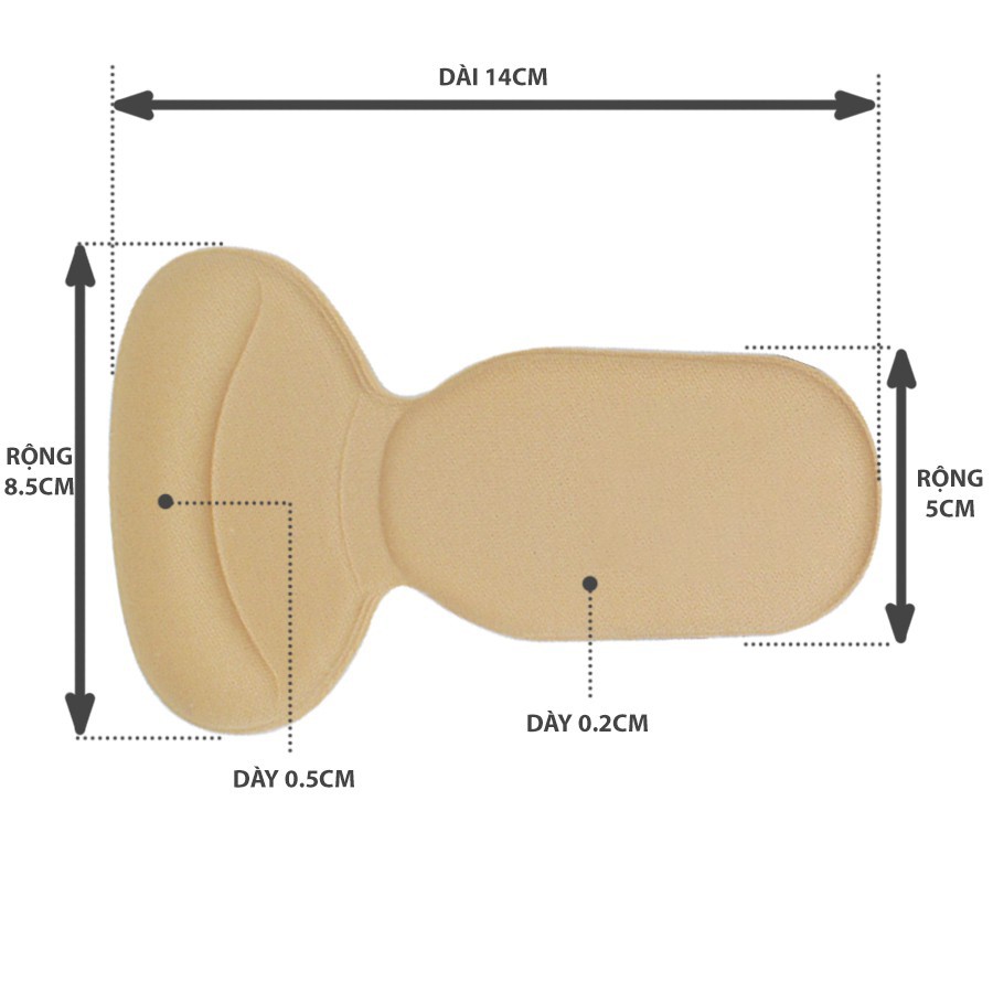 Miếng lót gót giày cao gót nữ, thể thao chống rộng, bảo vệ gót chân, tăng size chống đau chân loại 4D chữ T (bộ 2 cái)
