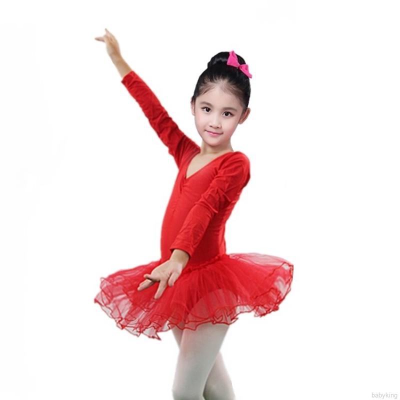 Bộ áo liền quần dài tay cho bé gái tập múa ba-lê