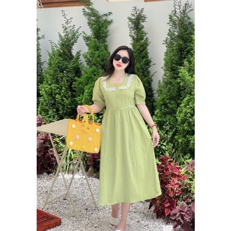 Váy Bầu Thiết Kế Cổ Vuông Dáng Suông Chất Đũi Mềm Mại feezsai 40-75kg