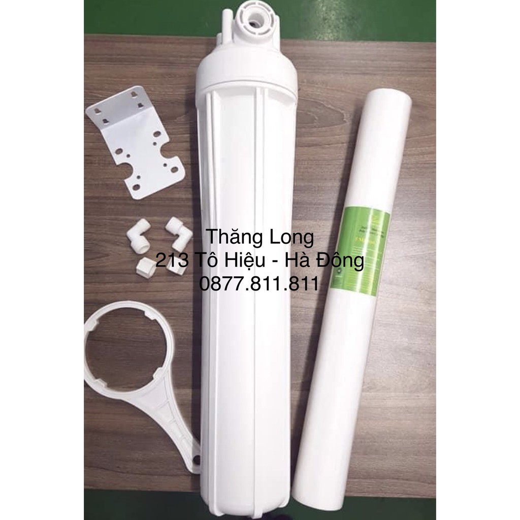 Bộ Cốc Lọc Nước 20 inch Thô Đầu Nguồn - Full Cút Out/In + Giá Treo + Tay Vặn + Lõi PP