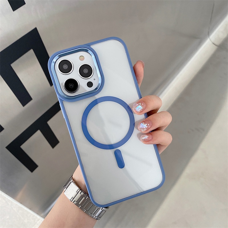 Ốp Điện Thoại Cứng Trong Suốt Chống Sốc Kèm Móc Xỏ Ngón Nam Châm Hút Cho iPhone 14 13 Pro Max 14 Plus