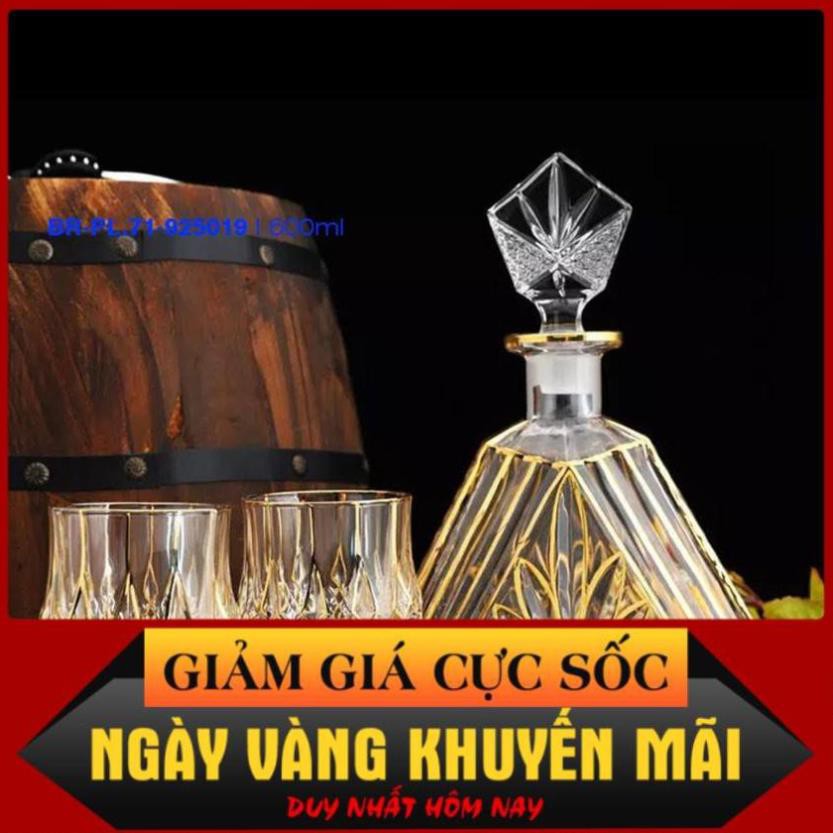 [HÀNG CHẤT LƯỢNG]  Bộ Bình Thủy Tinh Pha lê mạ Vàng 600ml ( 1 Bình 600ml + 6 Ly Pha lê )