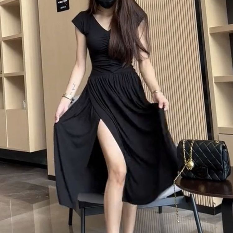 Đầm Dài Không Tay Cổ Chữ V Thiết Kế Mỏng Quyến Rũ Thời Trang Mùa Hè Theo Phong Cách Pháp Cho Nữ