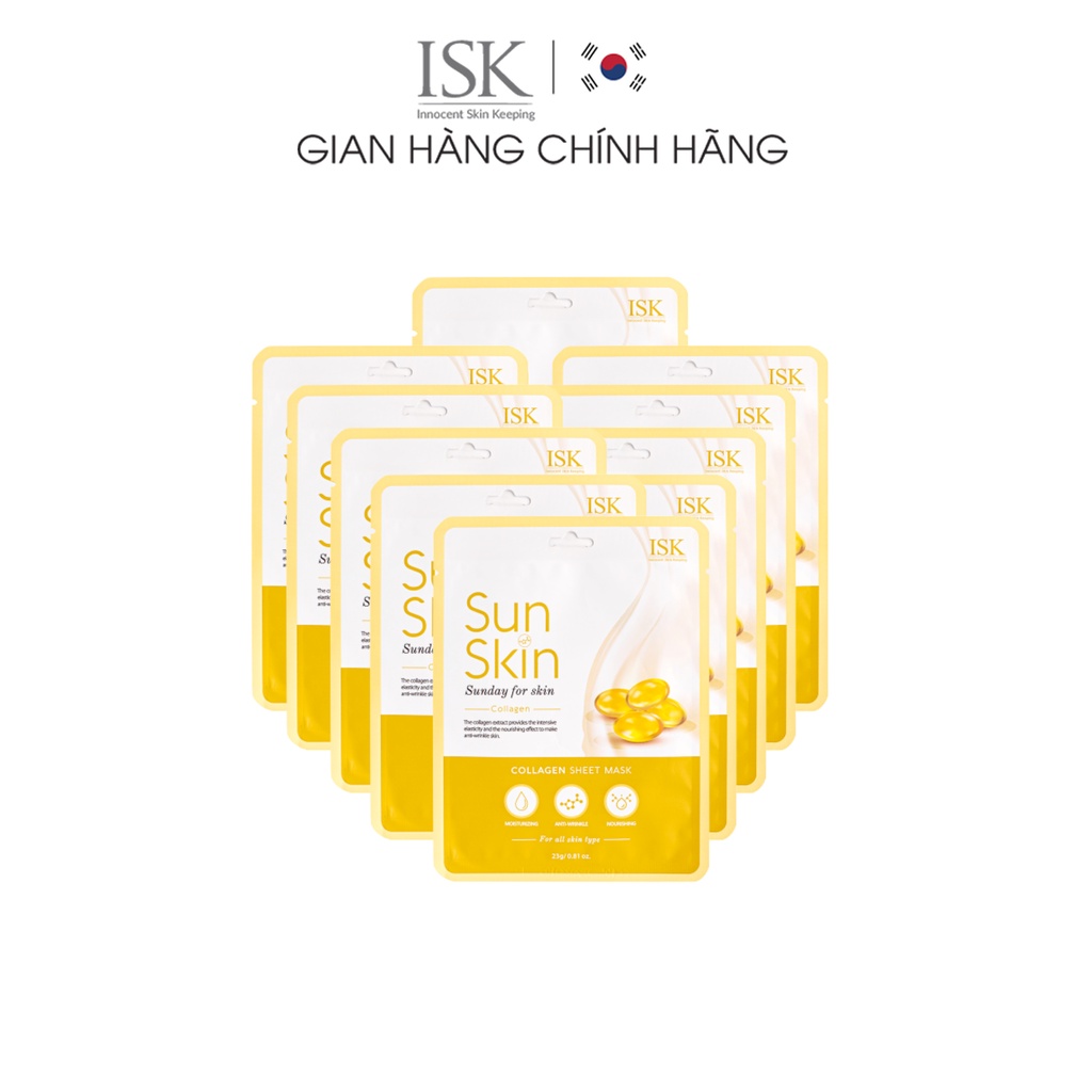 Combo 10 Mặt Nạ Giấy Hàn Quốc ISK SunSkin Collagen Sheet Mask Dưỡng Ẩm, Sáng Da Hiệu Quả