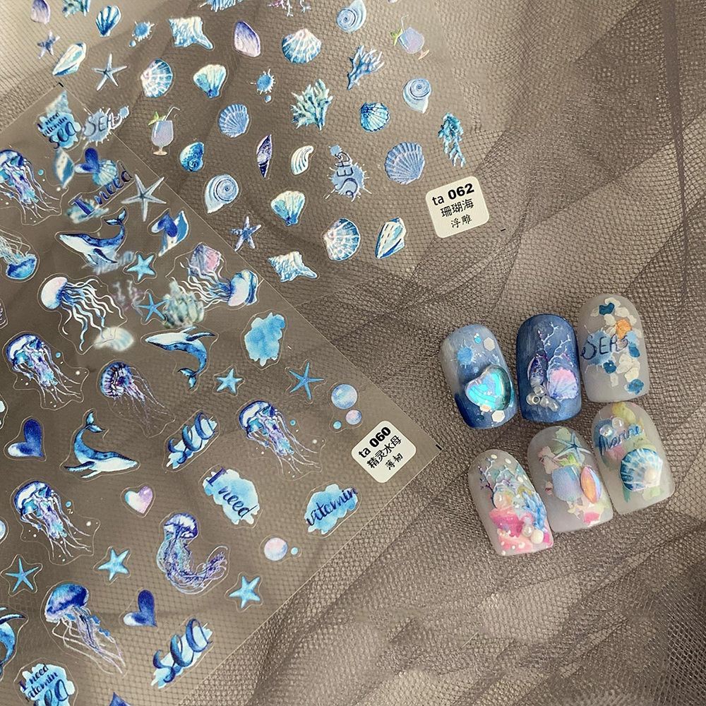 [Hàng mới về] Miếng Dán Trang Trí Móng Tay Thủ Công Hình SInh Vật Biển Siêu Mỏng Phong Cách Hàn Quốc