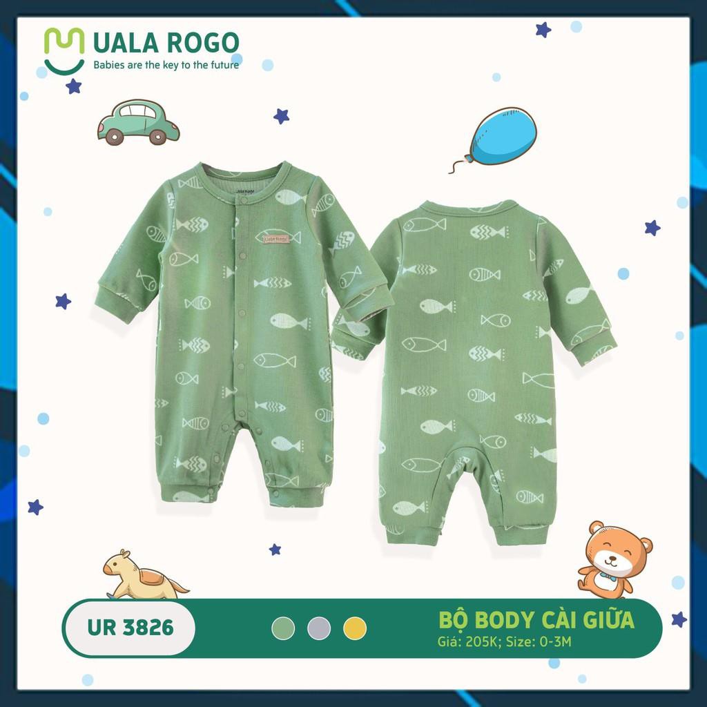 UR3826- Bộ Body nỉ cúc giữa Uala rogo cho bé trai bé gái từ 0 tháng đến 12 tháng