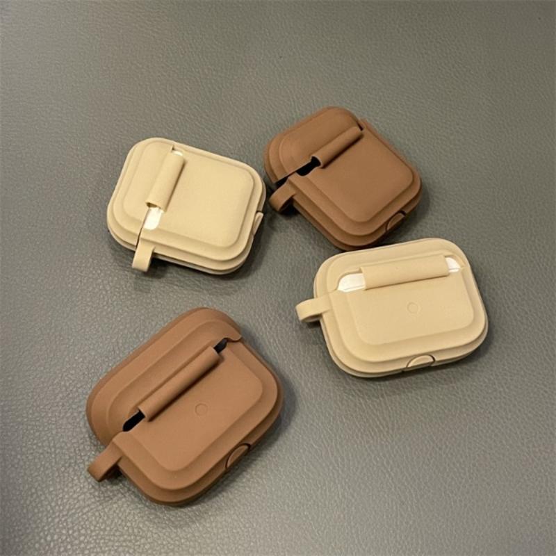 Vỏ Bảo Vệ Hộp Sạc Tai Nghe airpods 1 2 3 pro Bằng Silicon Màu Trơn Hình Gấu Nâu / Kaki Dễ Thương