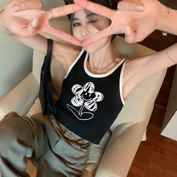 Áo hai dây nữ ZHELIHANGFEI dệt kim hình bông hoa gợi cảm thời trang