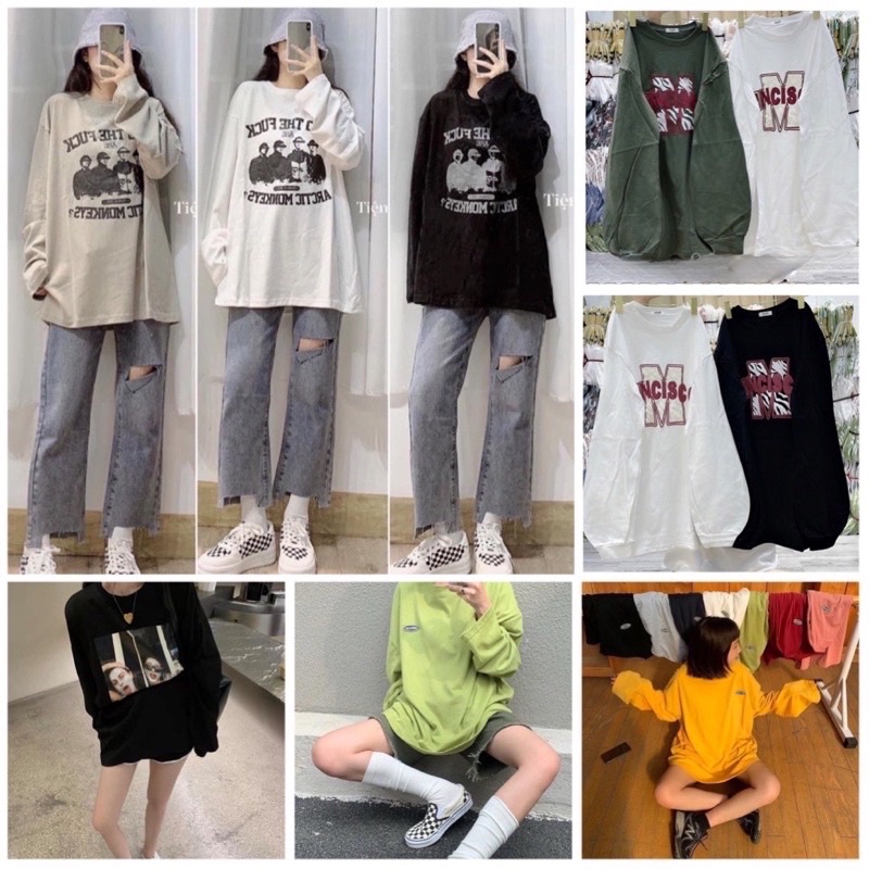 [Xả Kho 03]Áo Thun Tay Dài logo, In Hình Hoạ Là Tiết Dáng Rộng Màu Trơn Phong Cách Hàn Quốc OVersize Nam Nữ