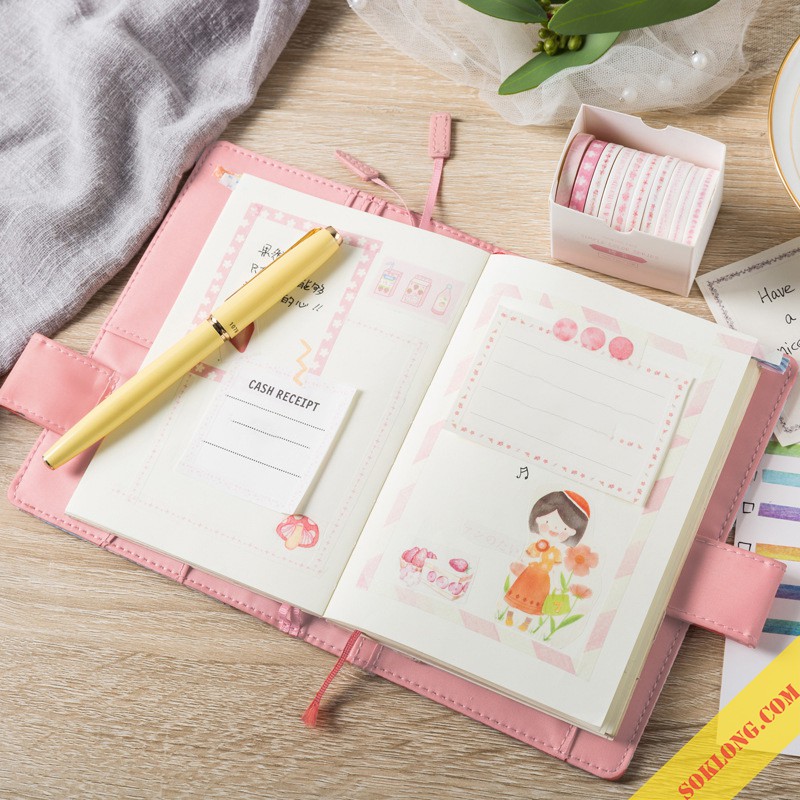 Bộ 10 cuộn washi tape dễ thương trang trí bullet journal, set băng dính dán đa năng WA06