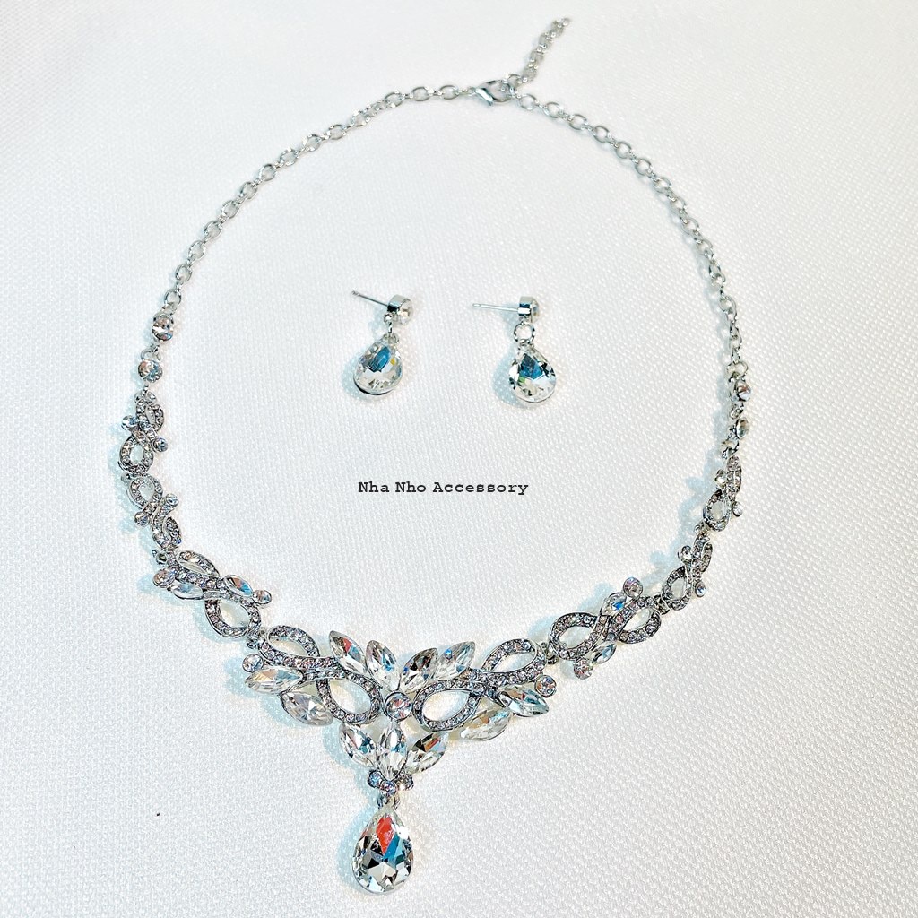 Set Vòng Cổ Bông Tai Cô Dâu Hoa Văn Sang Trọng NHÀ NHỎ 485