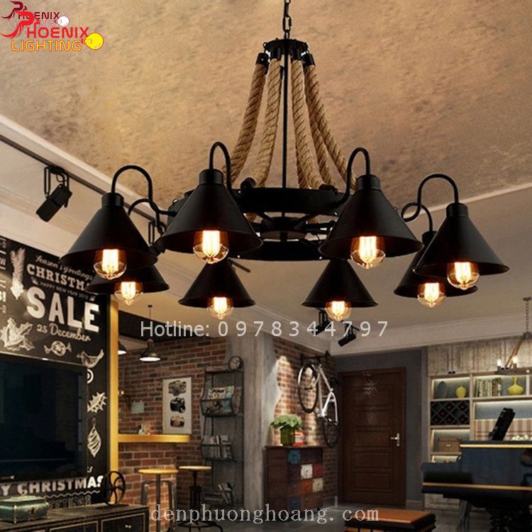 Đèn thả trang trí decor chùm dây thừng kiểu dáng Vintage PH07
