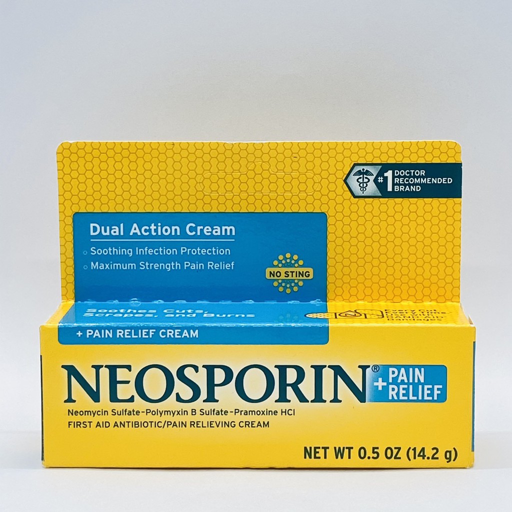 Kem Mỡ Kháng sinh Hỗ Trợ Vết Thương bỏng Neosporin Dual Action Cream 14.2g