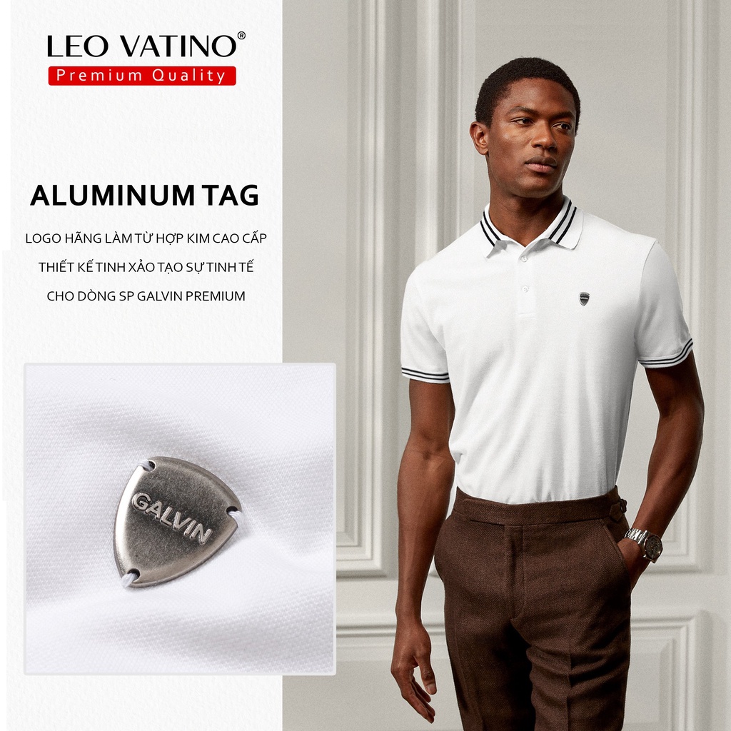 Áo polo nam Galvin Premium cotton cao cấp 95% phối viền cổ gắn tag Hợp kim Aluminum PLGVPR04 thun cổ bẻ - Leo Vatino