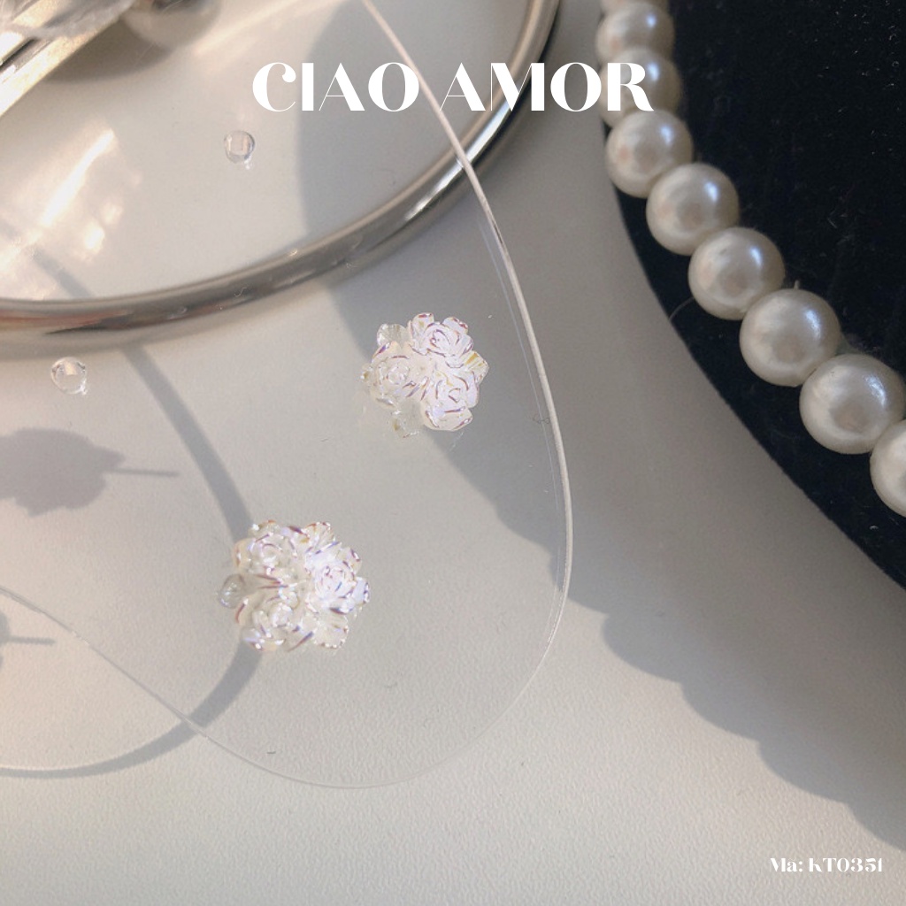 Khuyên tai nữ, Bông tai nữ nụ bạc 925 bông trắng nhỏ dễ thương Trang sức Ciao Amor - KT0351