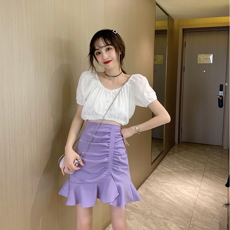 Chân váy lưng cao phong cách Hàn Quốc đơn giản | BigBuy360 - bigbuy360.vn