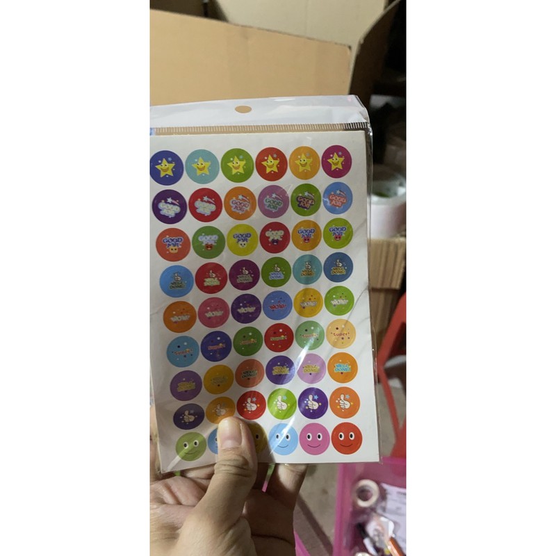 Sticker khen thưởng học sinh dán sổ cute dễ thương, sticker mặt cười ngôi sao đồ dùng học tập văn phòng phẩm