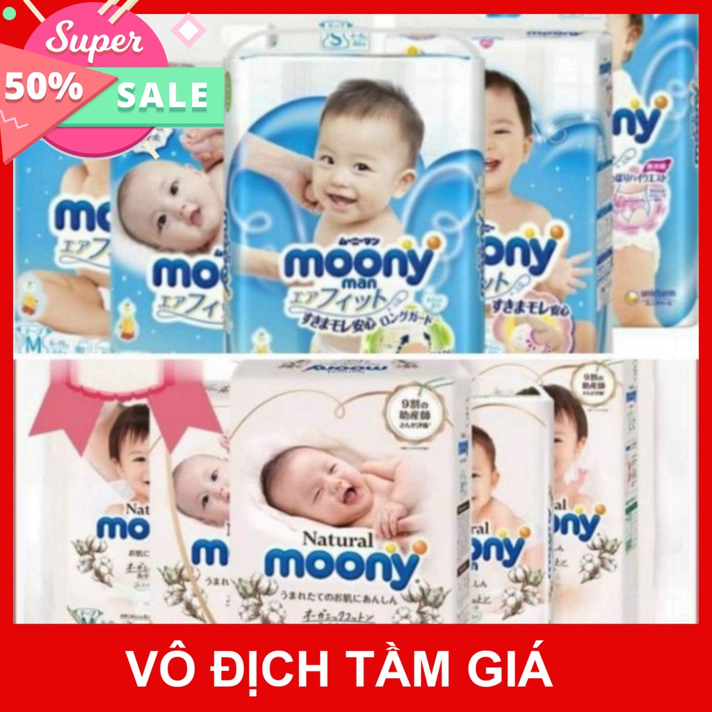 Siêu Giảm Giá Bỉm/Quần Moony Nội địa Nhật Bản Cộng miếng/Tiêu chuẩn/Natural đủ Size Nb90/S84/M64/M58/L54/L44/XL38