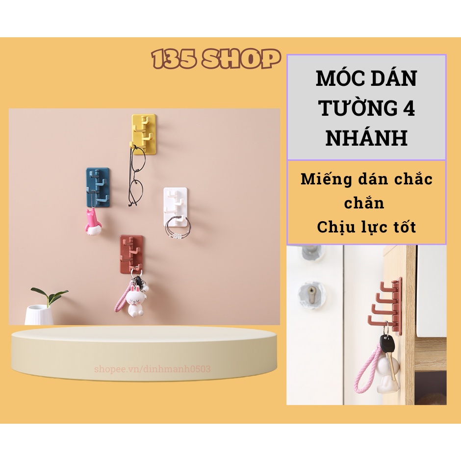 Móc treo đồ dán tường 4 nhánh hình cây thông chịu lực tốt