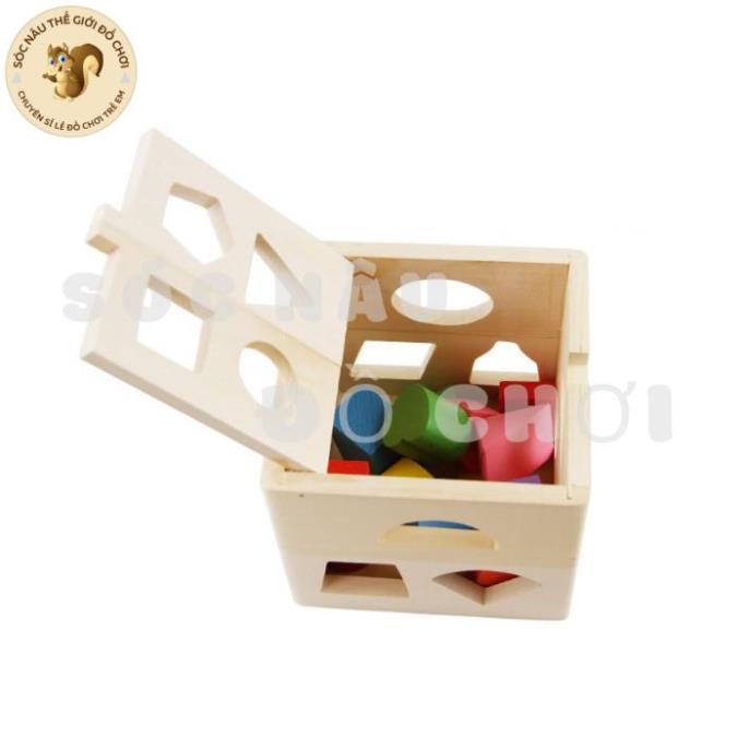 Đồ chơi giáo dục hộp thả hình khối gỗ giúp bé phát triển tư duy, sáng tạo Đồ chơi gỗ an toàn - Sóc nâu thế giới đồ chơi