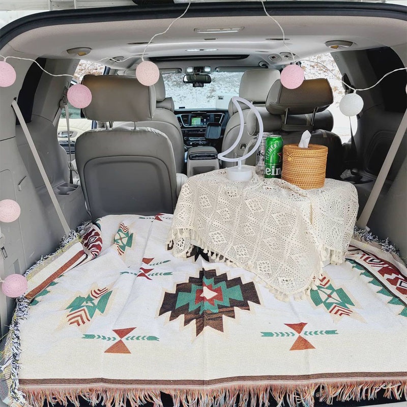 Thảm Dã Ngoại Thổ Cẩm, Khăn Trải Bàn Sofa Dã Ngoại Decor Vintage Cắm Trại Picnic Và Du Lịch Ngoài Trời, Chăn Dã Ngoại