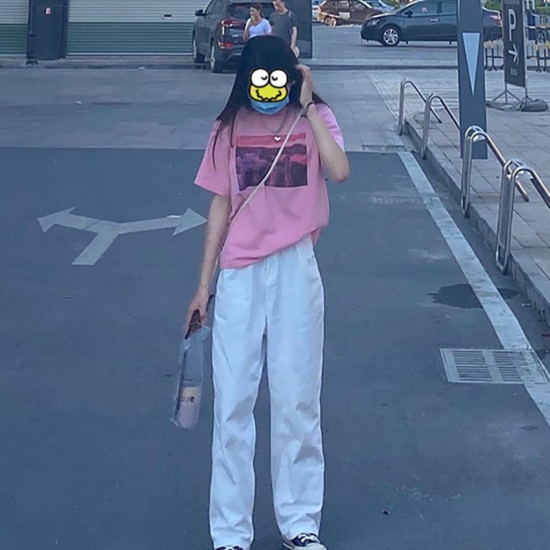 Áo thun tay ngắn cổ tròn in hình phong cách Hàn Quốc thời trang cho nữ